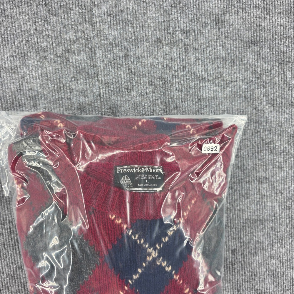 Preswick & Moore Mens L Argyle Sweater 100% Shetland Wool Made in Ireland Red - Picture 6 of 6